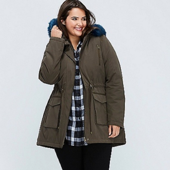 Lane Bryant Coat Women's Green Faux Fur Trimmed Parka Coat Size 18/20 - Picture 2 of 11